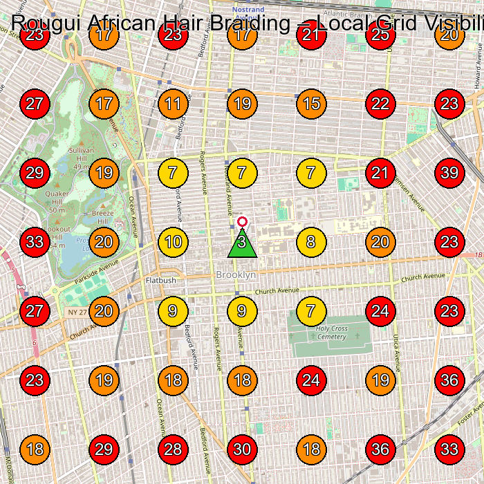 Rougui African Hair Braiding GeoGrid visibility map for Hair Salon in Brooklyn